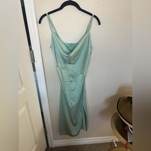 green silk dress